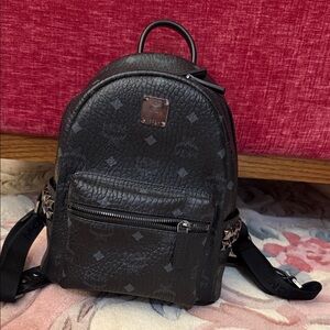 MCM Textured Black Backpack with Silver Details